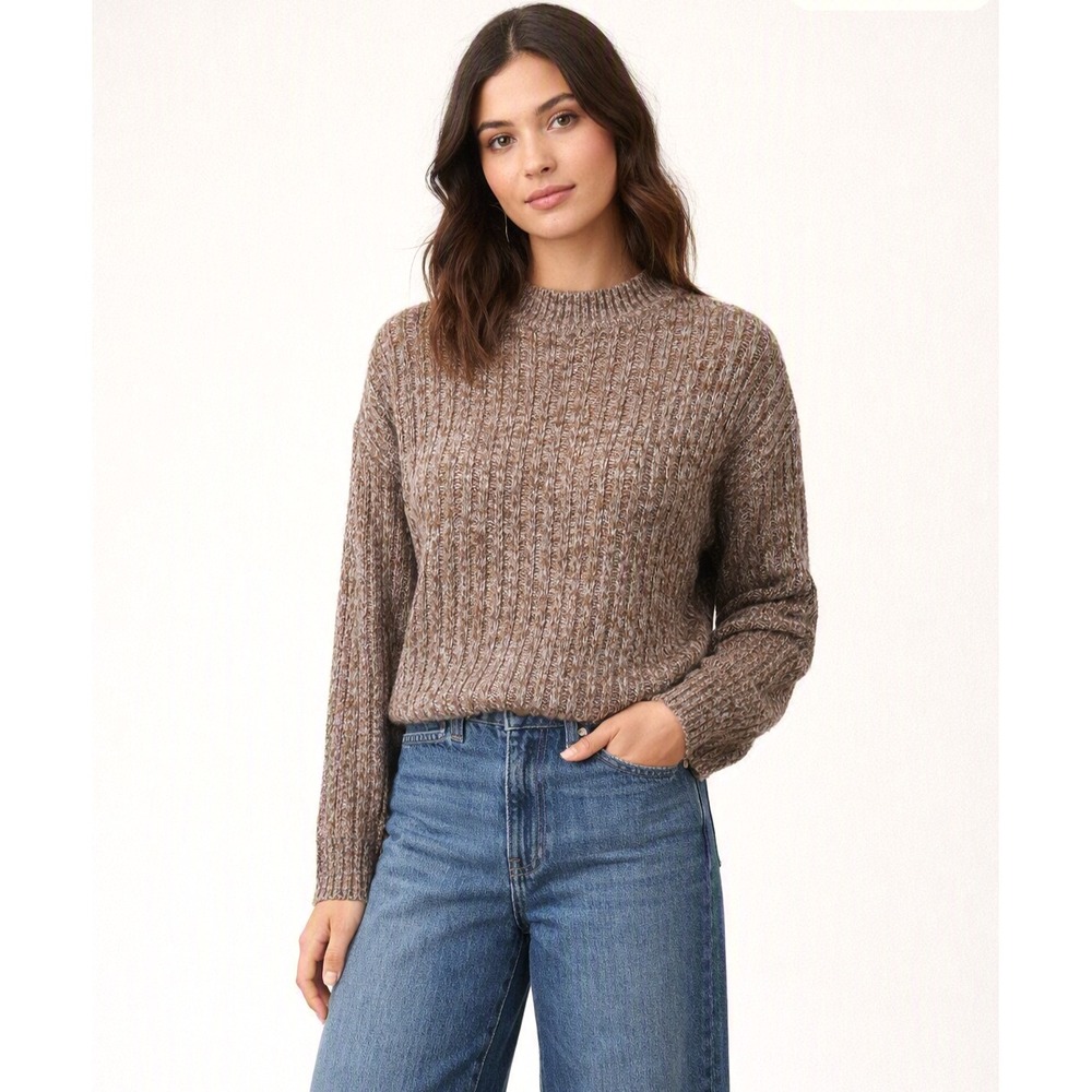 Universal Thread Marled Chunky Ribbed Knit Sweater S Cotton Blend Brown Cream